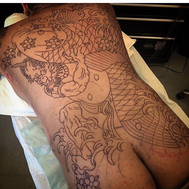 Huge Japanese Back Piece Outline Remington Tattoo Parlor