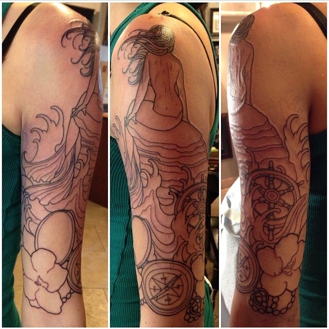 Mermaid Ocean Arm Custom Tattoo by Tattoo Artist Sarah Genereux
