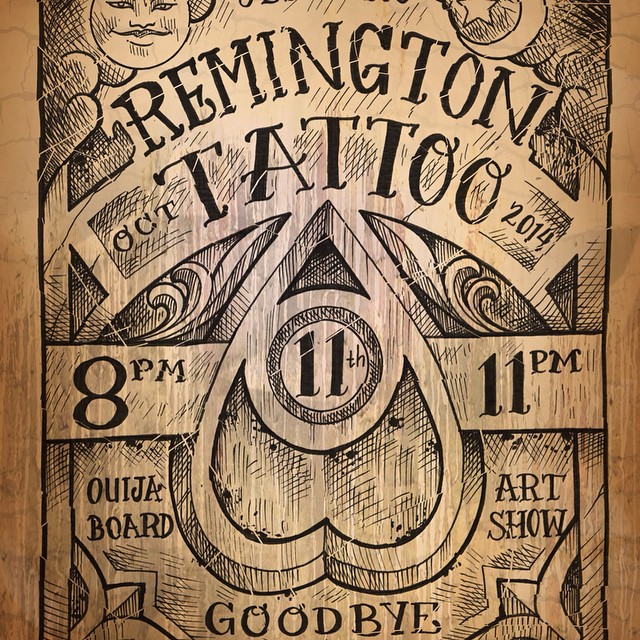 October 11th 8pm at Remington Tattoo #ouijaboard #artshow #sandiego 3436 30th st. #3 92104
