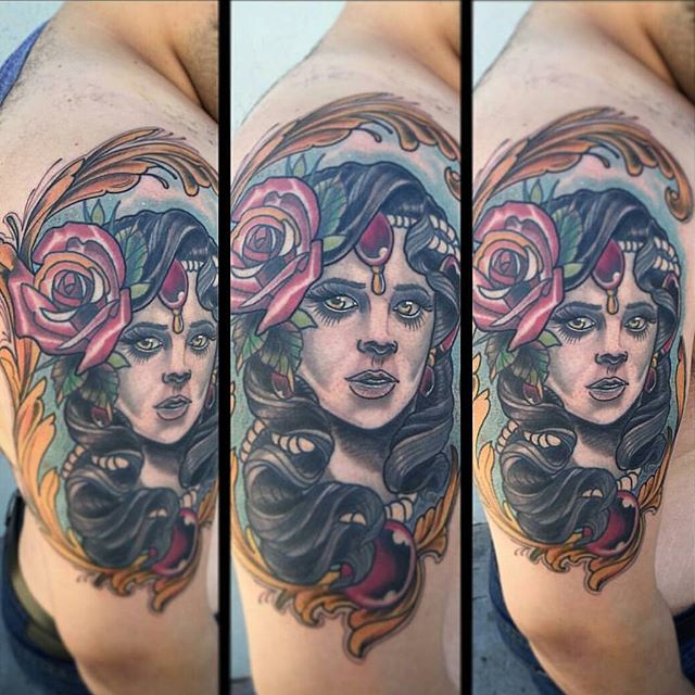 Female Portrait Tattoo by Gustavo Razo