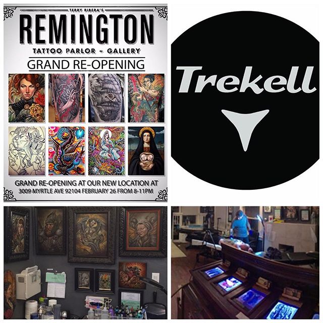 Please join us February 26th, 2016 from 8pm-11pm to celebrate the new home of Remington Tattoo and Gallery with an Art Show of original works from the Remington crew. Located at 3009 Myrtle Ave 92104, our new location boasts larger square footage, customized work stations, and some new artist additions to the Remington Family. Along with our Art Show, we are also hosting a canned-food drive for Mama's Kitchen with a raffle featuring prizes from local businesses and artists. Help us support this great cause by bringing canned-food goods to donate, each can equals one raffle ticket, so bring as many as you'd like! "We feel that the new space reflects our talent and hard-work in a comfortable, personalized environment." says owner Terry Ribera "We are excited about our new transition, and look forward to hosting future events that support the arts in our community." We appreciate having this opportunity to thank all of our clients for their continued support throughout the years, and we look forward to celebrating our new space with you! Adult beverages and snacks will be served. We are also excited to announce that Trekell Fine Art Supplies will have a booth at our Grand Re-Opening Art Show and Party on February 26th from 8-11pm at Remington Tattoo. Trekell will be selling a wide range of their amazing art products, so be sure to stop by on the 26th and check them out!Remington TattooGrand Re-Opening Party and Art ShowFebruary 26th, 8-11pm3009 Myrtle AveSan Diego, CA 92104@remingtontattoo @trekell_art_supplies
