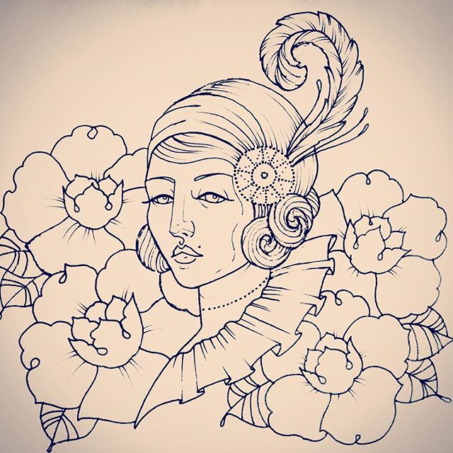 Drawing for upcoming flapper piece by @jasmineworth To get tattooed by Jasmine message her at JasmineWorthTattoos@gmail.com Thanks! #flapper #flappertattoo