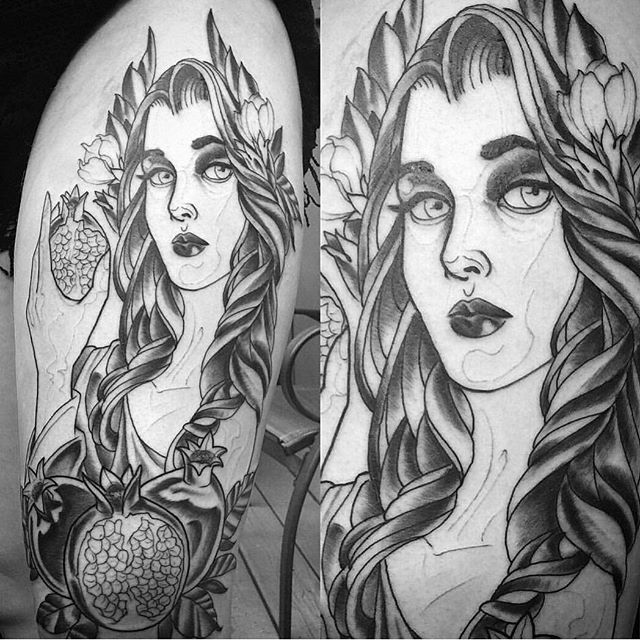 Persephone tattoo in progress by @gust_razotattoos #tattoo #tattoos #tattooart #wip #persephone #persephonetattoo #pamogranate #blackpaperandgraytattoo #northpark #30thst #sandiegotattoo #sandiegotattooshop #sandiegotattooartist #sandiegoartist #sandiego i