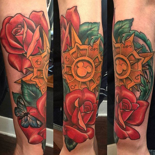 Compass and Roses Tattoo