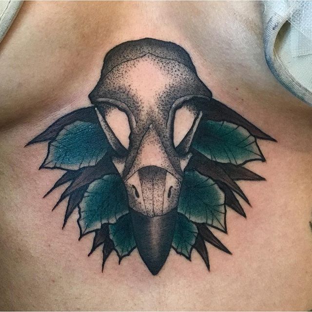 Bird skull tattoo by @jasmineworth from a lil while ago. Hit her up to get tattooed JasmineWorthTattoos@gmail.com #darkart #darkartists #birdskulltattoo