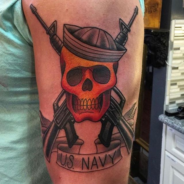Navy tattoo by @horichata #skulltattoo #navytattoo #sandiegotattooartist #sandiegotattoo #sandiegotattooshop #sandiegotattooartist