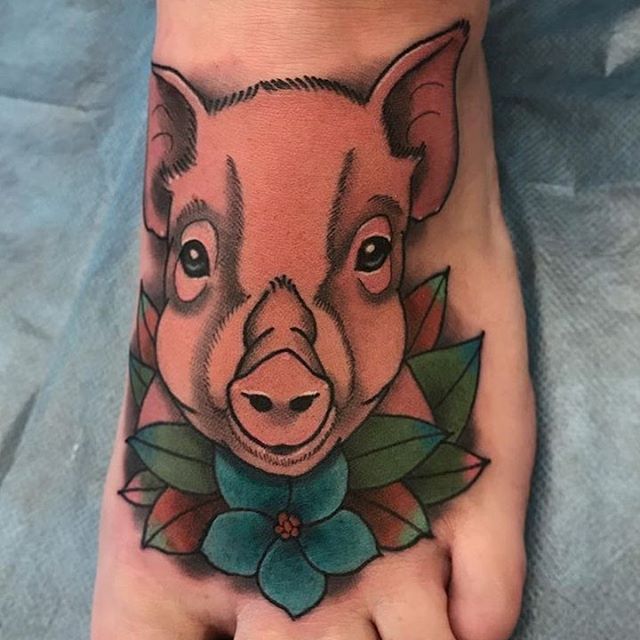 This #pig #foot #tattoo done by @jasmineworthtattoos at #remingtontattoo #pigtattoo #foottattoo #sandiegotattooartist #northparktattooartist #sandiego #northpark #sd