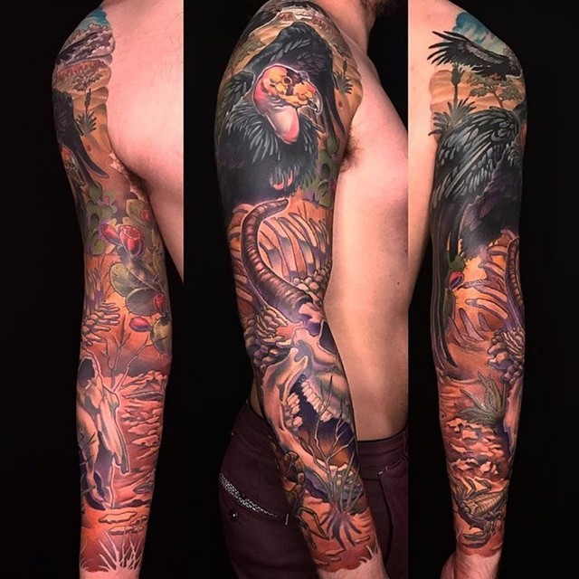 Desert Landscape Sleeve by Nathaniel Gann Remington Tattoo Parlor