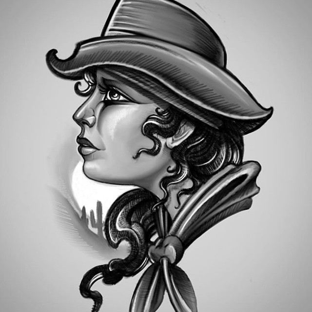 Cowboy Girl Tattoo Sketch