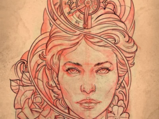 art-nouveau-woman-clock-roses-flash-drawing-terry-ribera-san-diego