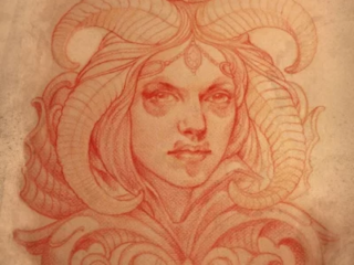 art-nouveau-woman-horns-ornamental-design-drawing-terry-ribera-san-diego