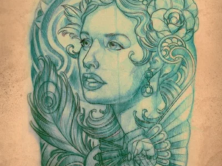 art-nouveau-woman-portrait-ornamental-sleeve-design-terry-ribera-san-diego