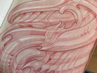bio-organic-flowing-forms-red-pencil-sketch-design-terry-ribera-san-diego