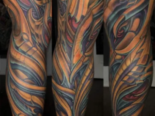 bio-organic-orange-gold-color-leg-sleeve-tattoo-terry-ribera-san-diego
