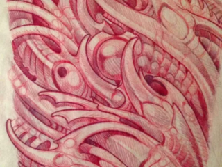 biomechanical-bio-organic-sleeve-red-pencil-sketch-terry-ribera-san-diego