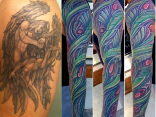 cover-up-angel-figure-to-bio-organic-peacock-sleeve-before-after-tattoo-terry-ribera-san-diego
