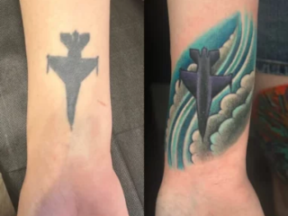cover-up-cross-to-warplane-wrist-before-after-tattoo-terry-ribera-san-diego