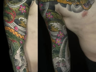 illustrative-neo-japanese-dragon-cherry-blossom-sleeve-chest-tattoo-terry-ribera-san-diego