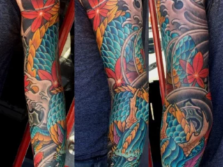 illustrative-neo-japanese-dragon-maple-leaf-full-sleeve-tattoo-terry-ribera-san-diego