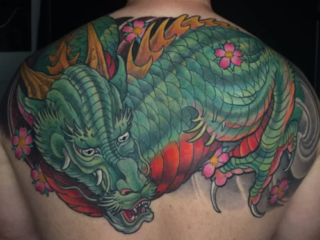 illustrative-neo-japanese-green-dragon-upper-back-cherry-blossom-tattoo-terry-ribera-san-diego