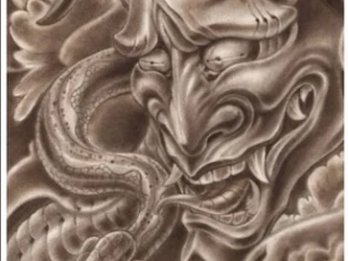 illustrative-neo-japanese-hannya-snake-peony-pencil-drawing-terry-ribera-san-diego