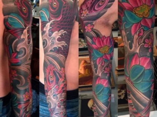 illustrative-neo-japanese-red-koi-lotus-waves-full-sleeve-four-panel-tattoo-terry-ribera-san-diego