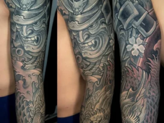 illustrative-neo-japanese-samurai-helmet-dragon-black-grey-full-sleeve-tattoo-terry-ribera-san-diego