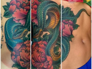 illustrative-neo-japanese-snake-peony-ribs-tattoo-terry-ribera-san-diego