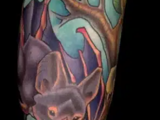 illustrative-neo-traditional-bat-deer-tree-forearm-tattoo-terry-ribera-san-diego