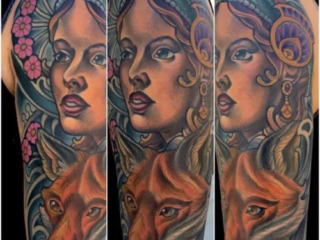 illustrative-neo-traditional-gypsy-woman-fox-half-sleeve-tattoo-terry-ribera-san-diego