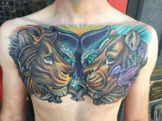 illustrative-neo-traditional-lion-tiger-chest-tattoo-terry-ribera-san-diego