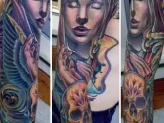 illustrative-neo-traditional-madonna-skull-sleeve-tattoo-terry-ribera-san-diego