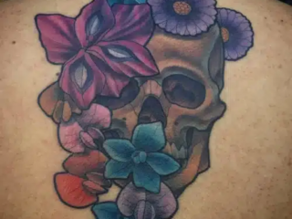 illustrative-neo-traditional-skull-wildflowers-back-tattoo-terry-ribera-san-diego