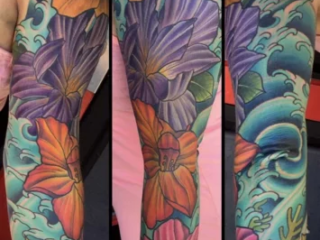 illustrative-neo-traditional-tropical-flowers-sleeve-tattoo-terry-ribera-san-diego