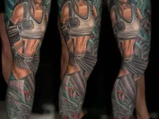 illustrative-neo-traditional-warrior-woman-dragon-sleeve-tattoo-terry-ribera-san-diego