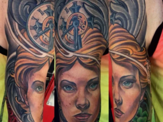 illustrative-neo-traditional-woman-clock-half-sleeve-tattoo-terry-ribera-san-diego