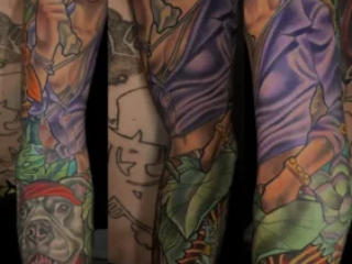 illustrative-neo-traditional-woman-pitbull-nature-sleeve-tattoo-terry-ribera-san-diego