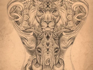 ornamental-lion-deer-back-piece-design-drawing-terry-ribera-san-diego