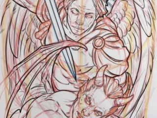 tattoo-sketch-archangel-defeating-demon-pencil-terry-ribera-san-diego