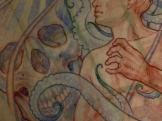 tattoo-sketch-art-nouveau-woman-snake-octopus-colored-pencil-on-skin-terry-ribera-san-diego