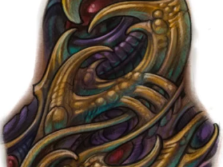 tattoo-sketch-bio-organic-back-piece-gold-teal-purple-colored-digital-terry-ribera-san-diego