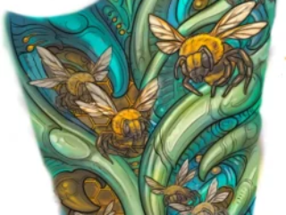 tattoo-sketch-bio-organic-bees-teal-sleeve-colored-digital-terry-ribera-san-diego