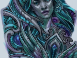tattoo-sketch-bio-organic-goddess-woman-teal-sleeve-digital-terry-ribera-san-diego