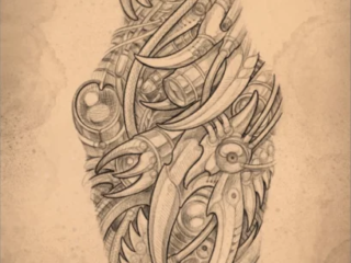 tattoo-sketch-biomechanical-half-sleeve-pencil-terry-ribera-san-diego