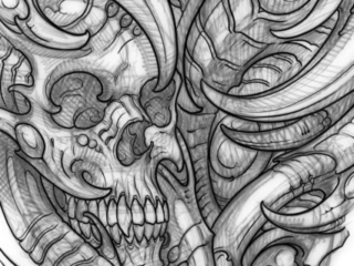tattoo-sketch-biomechanical-skull-chest-digital-pencil-terry-ribera-san-diego