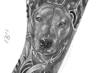 tattoo-sketch-dog-portrait-ornamental-sleeve-pencil-terry-ribera-san-diego