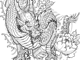 tattoo-sketch-dragon-kirin-peony-linework-terry-ribera-san-diego