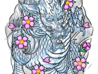 tattoo-sketch-japanese-dragon-cherry-blossom-colored-digital-terry-ribera-san-diego