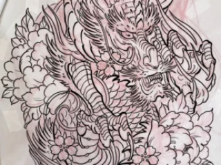 tattoo-sketch-japanese-dragon-peony-cherry-blossom-back-piece-pencil-terry-ribera-san-diego