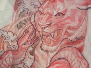 tattoo-sketch-japanese-tiger-snake-red-pencil-terry-ribera-san-diego